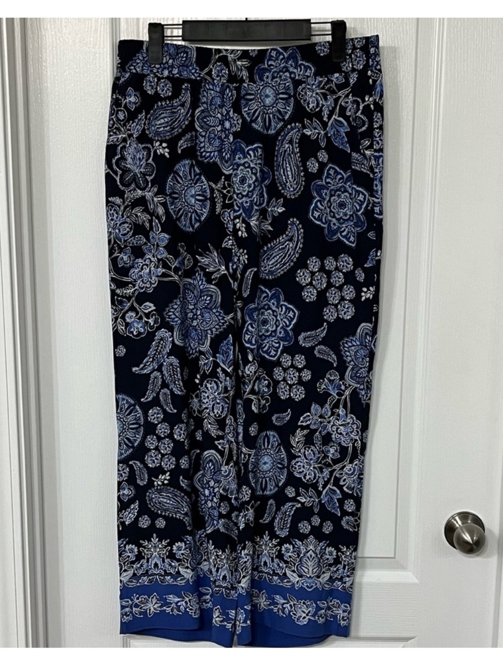 LOFT M Navy White Royal Blue Paisley Palazzo Pants